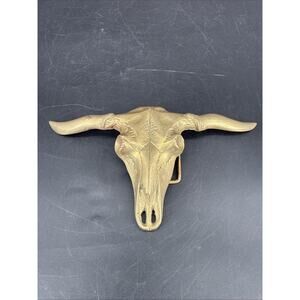 Vintage Solid Brass Longhorn Steer Skull Belt Buckle ROC USA Western